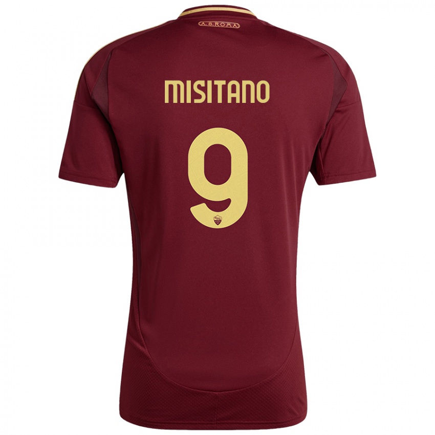 Bambino Maglia Giulio Misitano #9 Rosso Marrone Oro Kit Gara Home 2024/25 Maglietta