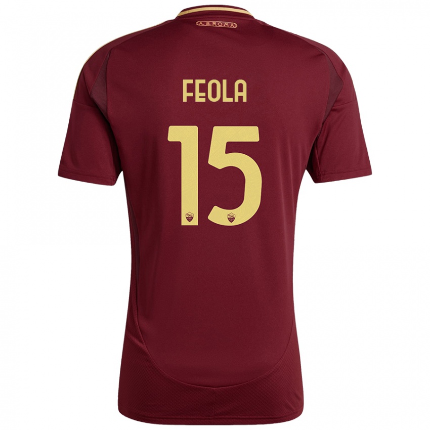 Bambino Maglia William Feola #15 Rosso Marrone Oro Kit Gara Home 2024/25 Maglietta