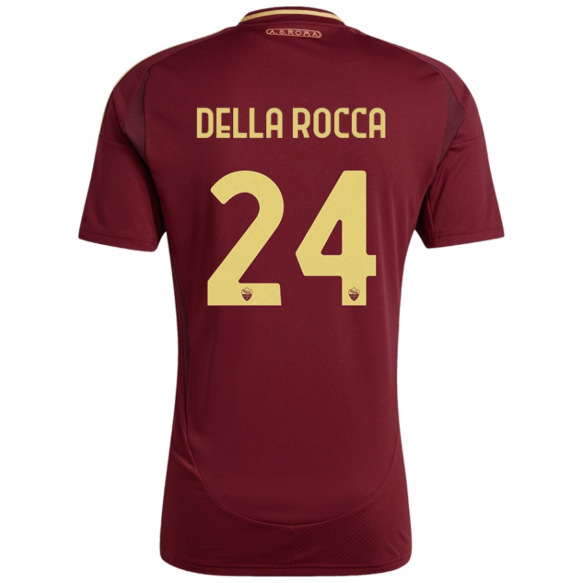 Bambino Maglia Mattia Della Rocca #24 Rosso Marrone Oro Kit Gara Home 2024/25 Maglietta