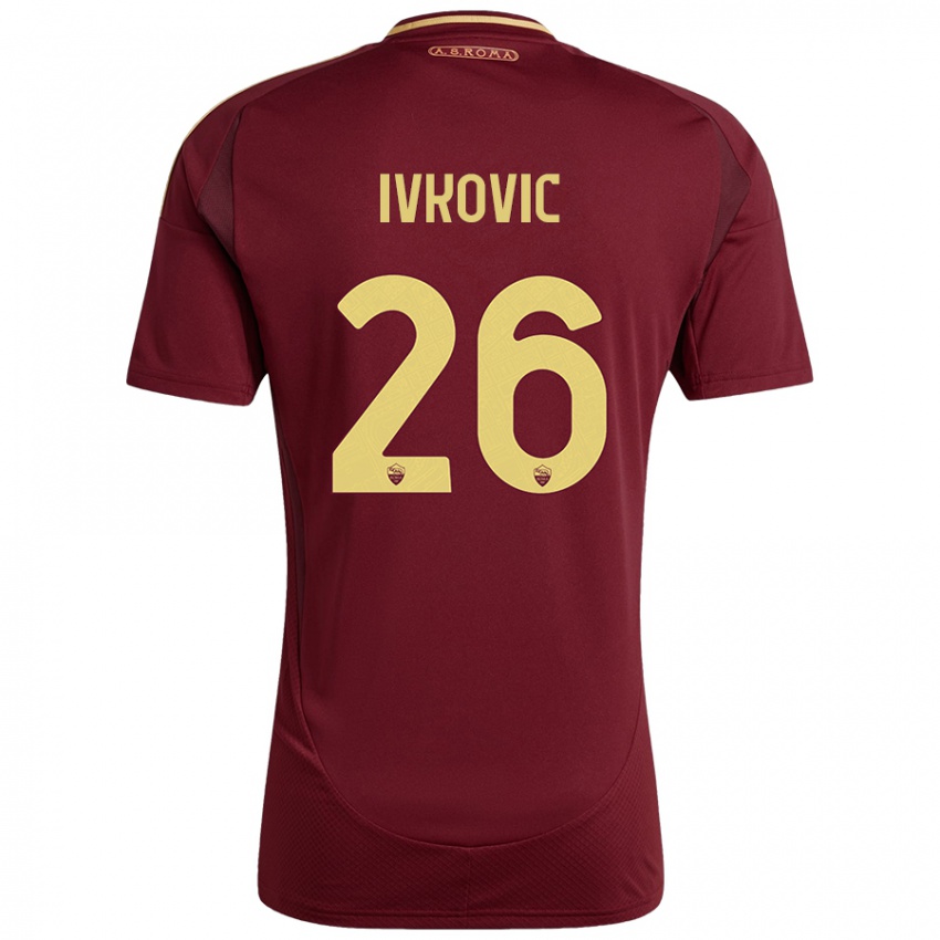 Bambino Maglia Mate Ivkovic #26 Rosso Marrone Oro Kit Gara Home 2024/25 Maglietta