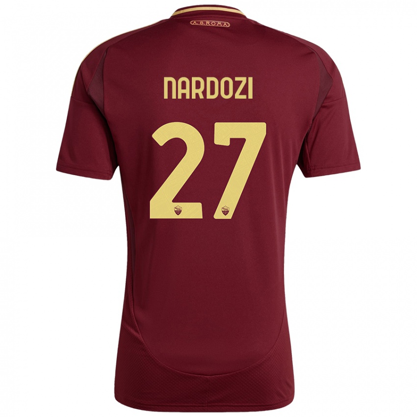 Bambino Maglia Manuel Nardozi #27 Rosso Marrone Oro Kit Gara Home 2024/25 Maglietta