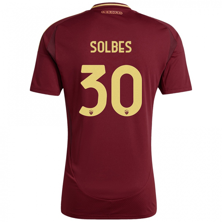 Bambino Maglia Ricardo Solbes #30 Rosso Marrone Oro Kit Gara Home 2024/25 Maglietta