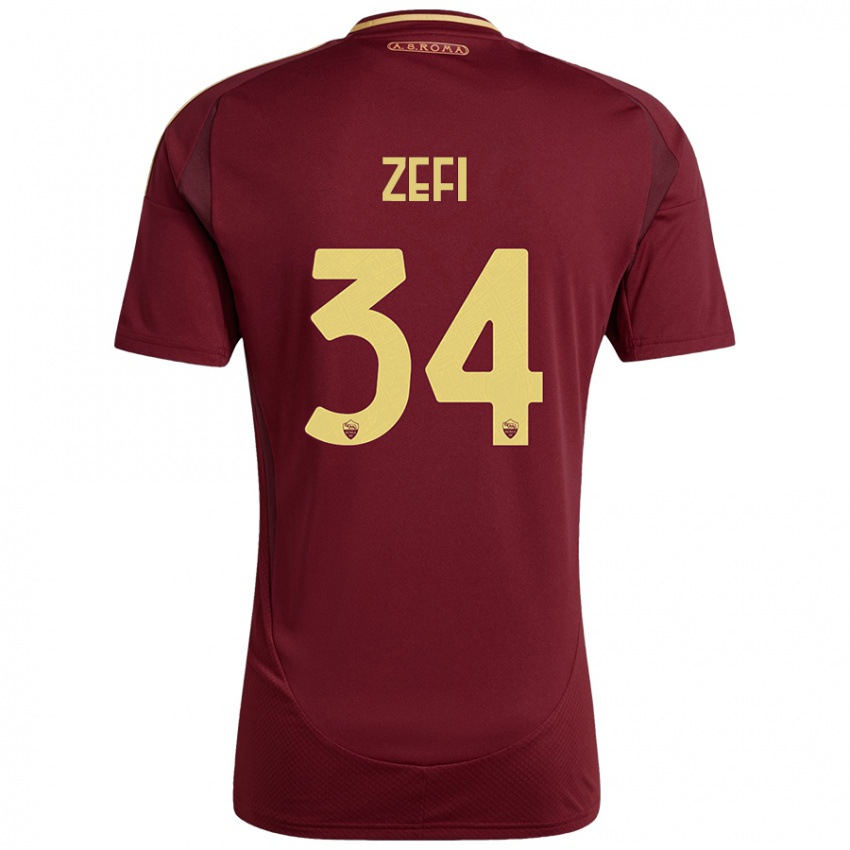 Bambino Maglia Kevin Zefi #34 Rosso Marrone Oro Kit Gara Home 2024/25 Maglietta