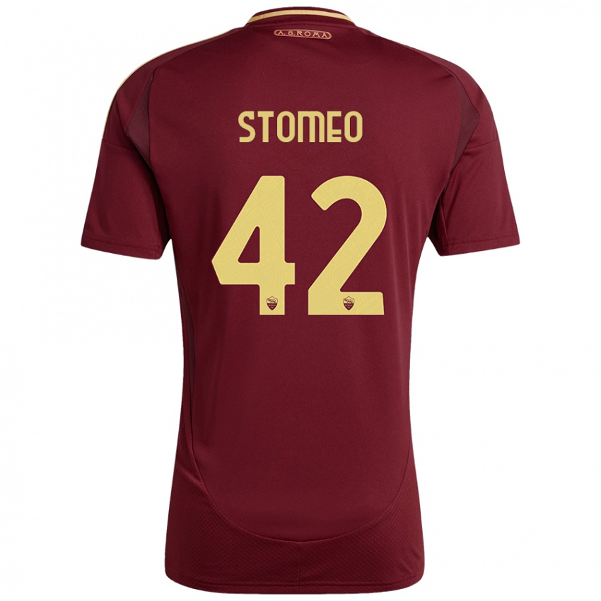 Bambino Maglia Giorgio Stomeo #42 Rosso Marrone Oro Kit Gara Home 2024/25 Maglietta