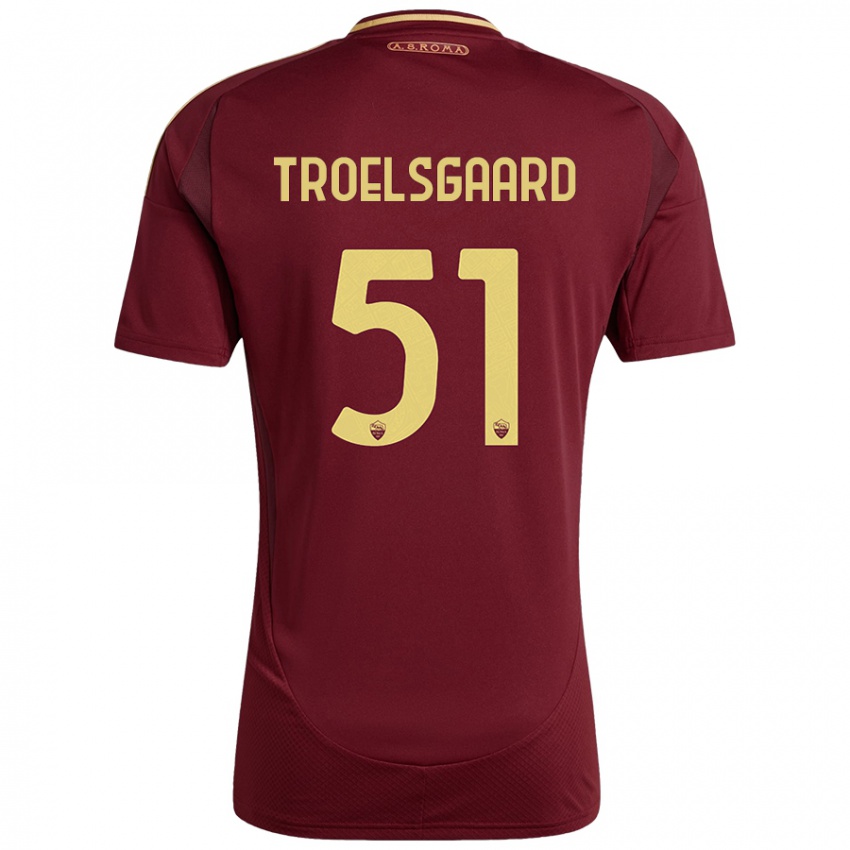 Bambino Maglia Sanne Troelsgaard #51 Rosso Marrone Oro Kit Gara Home 2024/25 Maglietta