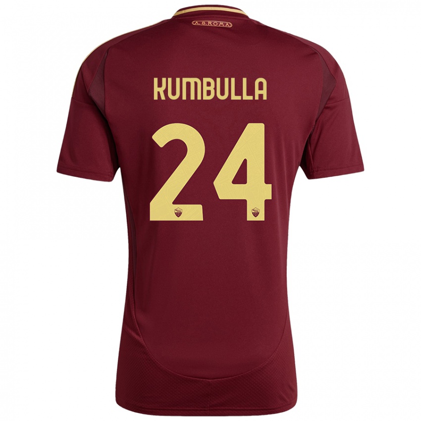 Bambino Maglia Marash Kumbulla #24 Rosso Marrone Oro Kit Gara Home 2024/25 Maglietta