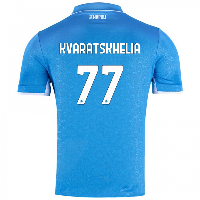 Bambino Maglia Khvicha Kvaratskhelia #77 Azzurro Cielo Kit Gara Home 2024/25 Maglietta