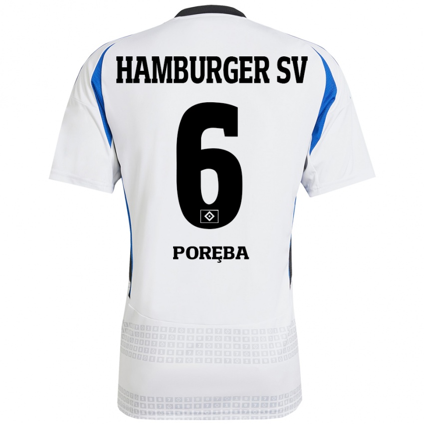 Bambino Maglia Lukasz Poreba #6 Bianco Blu Kit Gara Home 2024/25 Maglietta