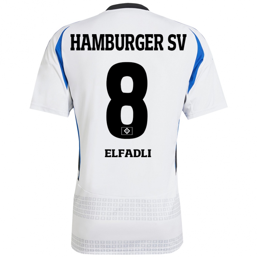 Bambino Maglia Daniel Elfadli #8 Bianco Blu Kit Gara Home 2024/25 Maglietta