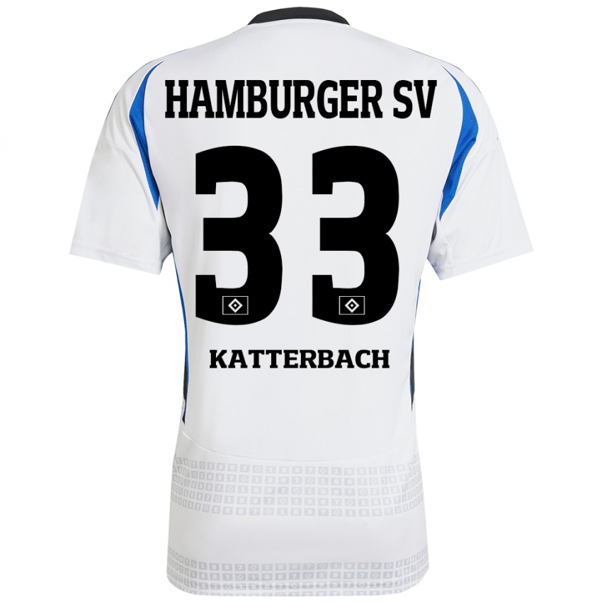 Bambino Maglia Noah Katterbach #33 Bianco Blu Kit Gara Home 2024/25 Maglietta