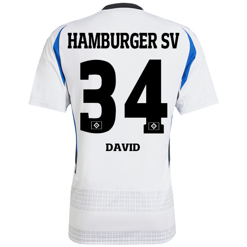 Bambino Maglia Jonas David #34 Bianco Blu Kit Gara Home 2024/25 Maglietta