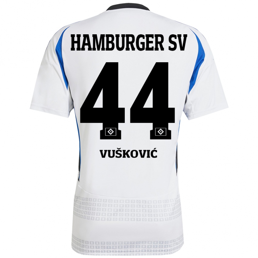 Bambino Maglia Mario Vuskovic #44 Bianco Blu Kit Gara Home 2024/25 Maglietta