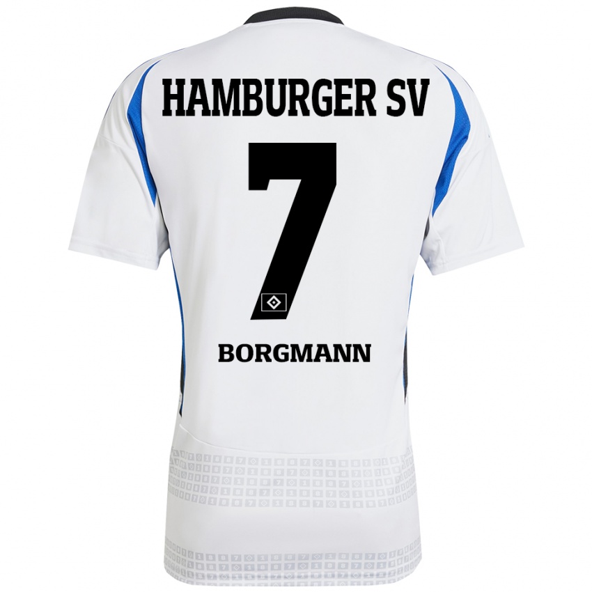 Bambino Maglia Marcus Borgmann #7 Bianco Blu Kit Gara Home 2024/25 Maglietta