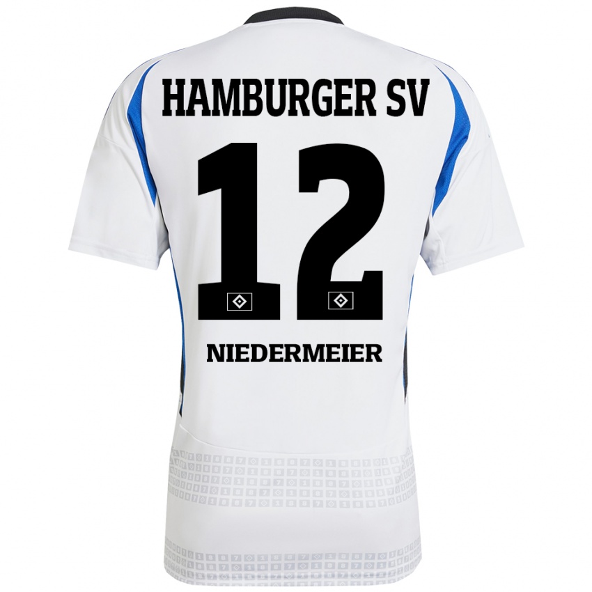 Bambino Maglia Philipp Niedermeier #12 Bianco Blu Kit Gara Home 2024/25 Maglietta