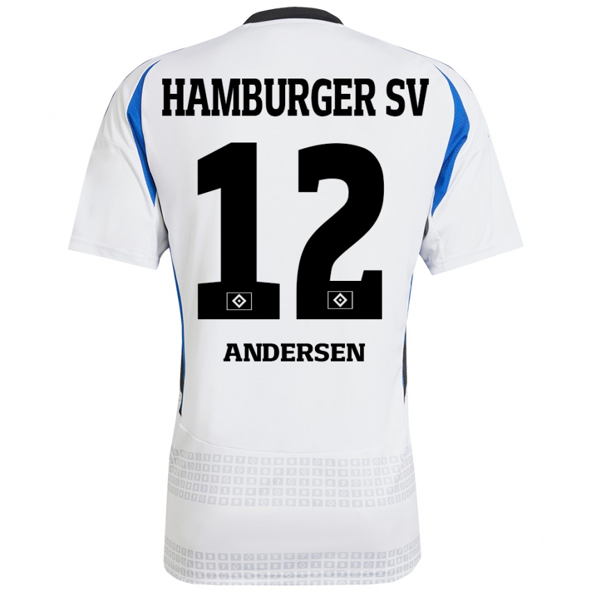 Bambino Maglia Patrick Andersen #12 Bianco Blu Kit Gara Home 2024/25 Maglietta