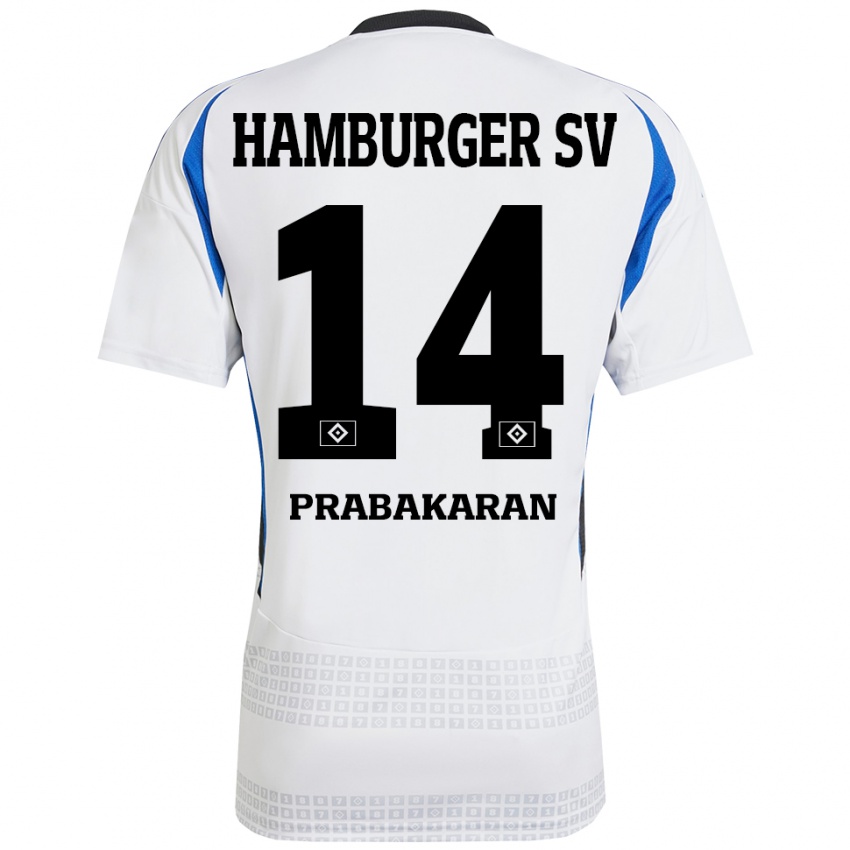 Bambino Maglia Nilavan Prabakaran #14 Bianco Blu Kit Gara Home 2024/25 Maglietta