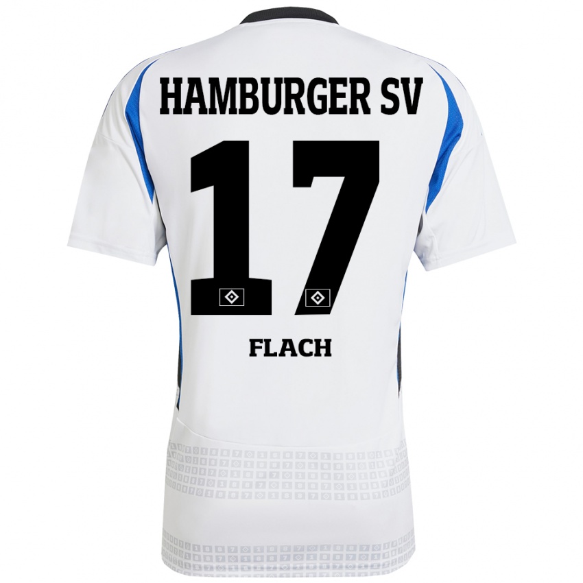 Bambino Maglia Timon Flach #17 Bianco Blu Kit Gara Home 2024/25 Maglietta