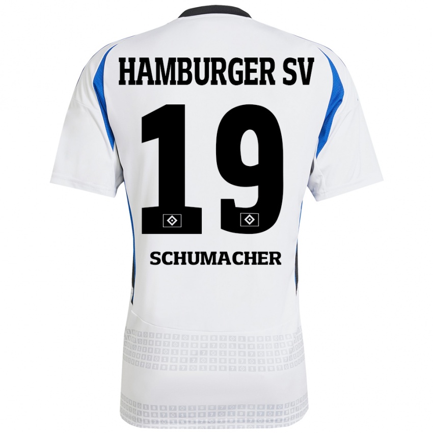 Bambino Maglia Lukas Schumacher #19 Bianco Blu Kit Gara Home 2024/25 Maglietta