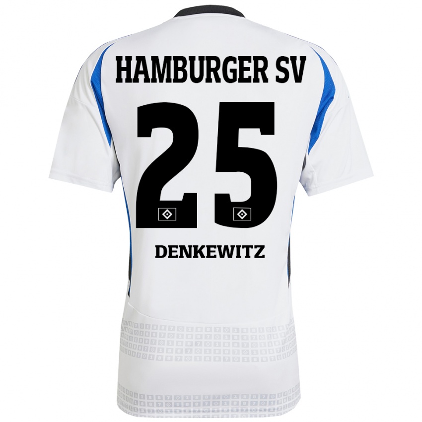 Bambino Maglia Nick Denkewitz #25 Bianco Blu Kit Gara Home 2024/25 Maglietta