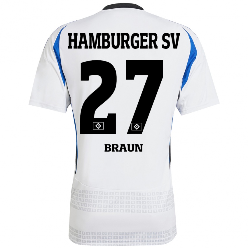 Bambino Maglia Elias Braun #27 Bianco Blu Kit Gara Home 2024/25 Maglietta