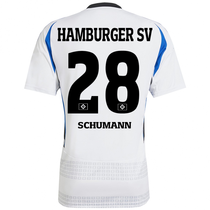 Bambino Maglia Henri Maximilian Schümann #28 Bianco Blu Kit Gara Home 2024/25 Maglietta