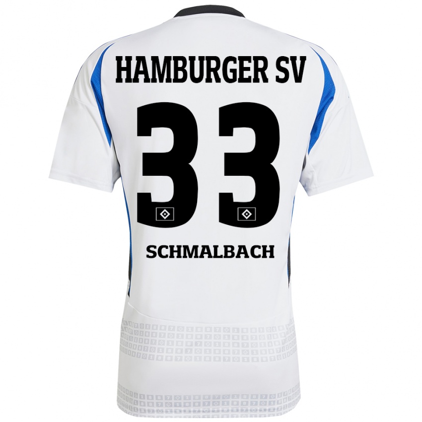 Bambino Maglia Sebastian Schmalbach #33 Bianco Blu Kit Gara Home 2024/25 Maglietta