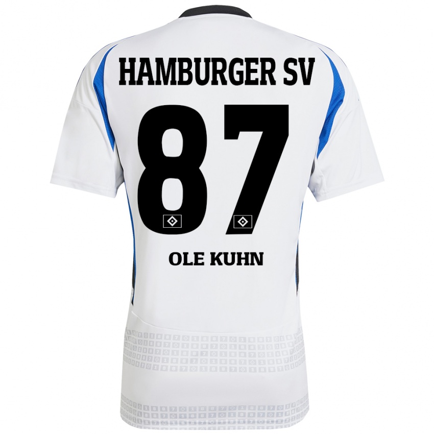 Bambino Maglia Niklas Ole Kühn #87 Bianco Blu Kit Gara Home 2024/25 Maglietta