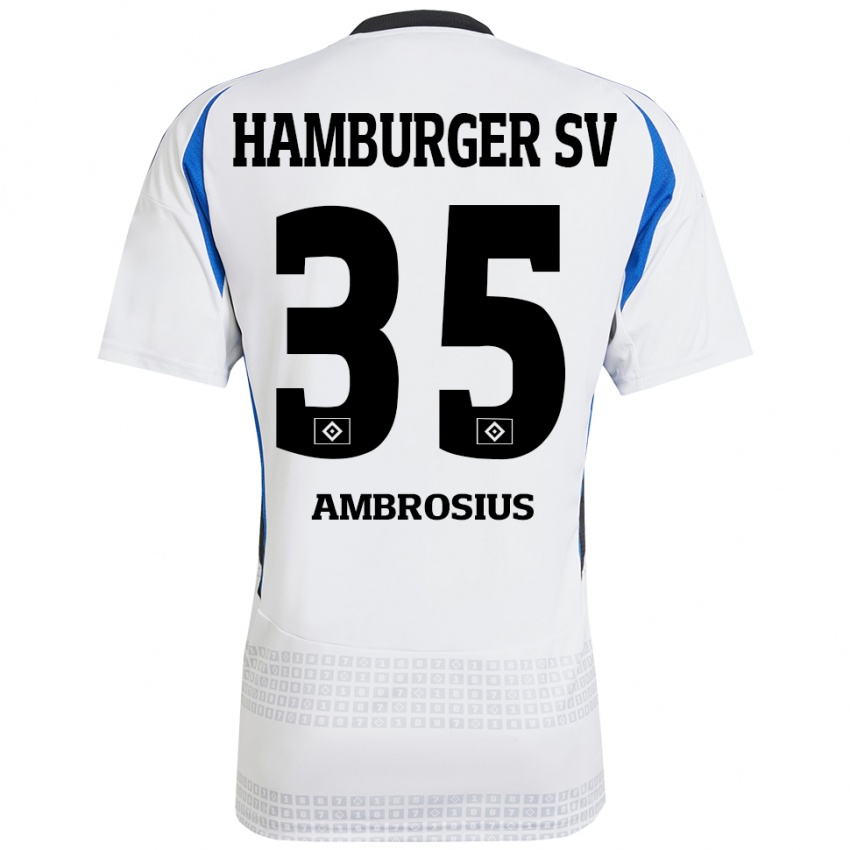 Bambino Maglia Stephan Ambrosius #35 Bianco Blu Kit Gara Home 2024/25 Maglietta