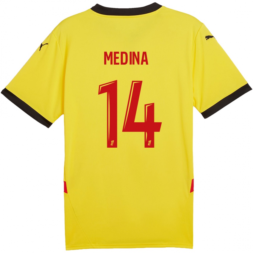 Bambino Maglia Facundo Medina #14 Giallo Rosso Kit Gara Home 2024/25 Maglietta