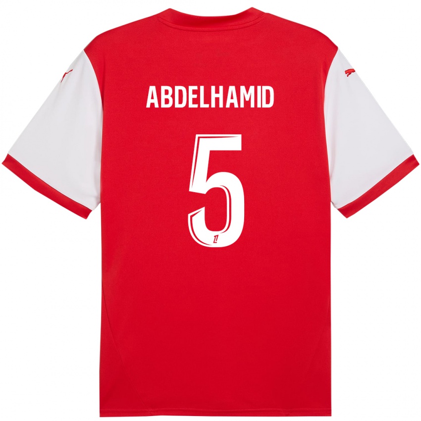 Bambino Maglia Yunis Abdelhamid #5 Rosso Bianco Kit Gara Home 2024/25 Maglietta