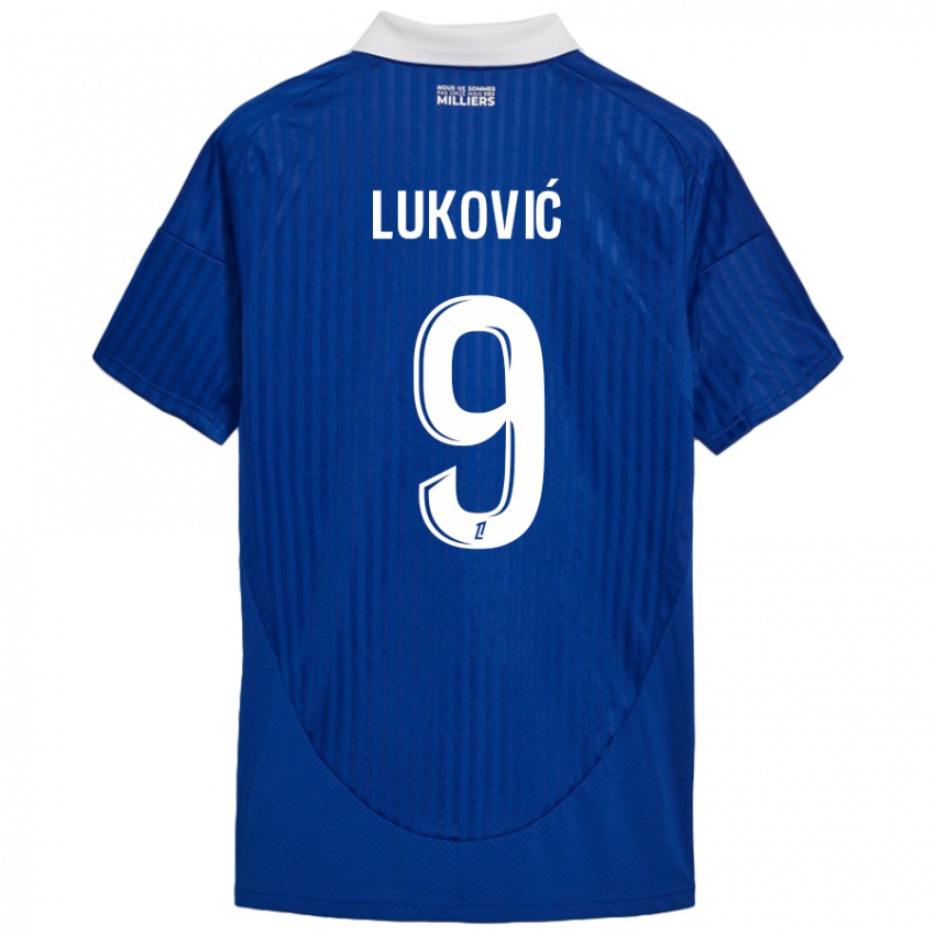 Bambino Maglia Milos Lukovic #9 Blu Bianco Kit Gara Home 2024/25 Maglietta