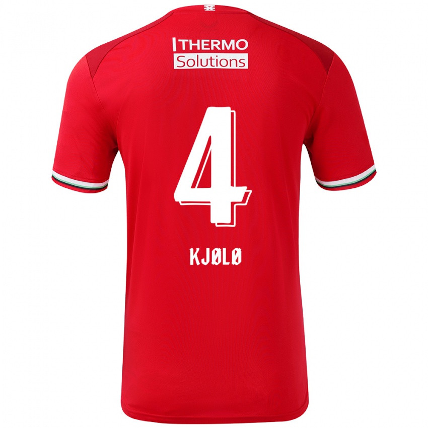 Bambino Maglia Mathias Kjølø #4 Rosso Bianco Kit Gara Home 2024/25 Maglietta