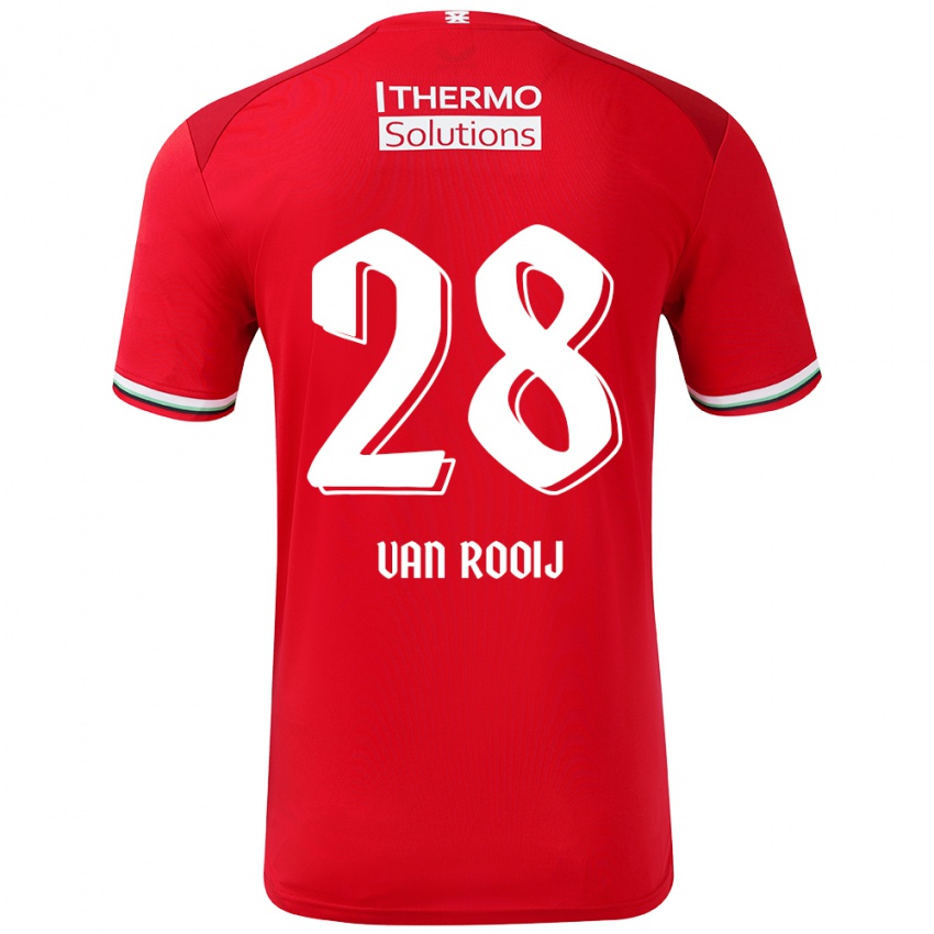 Bambino Maglia Bart Van Rooij #28 Rosso Bianco Kit Gara Home 2024/25 Maglietta