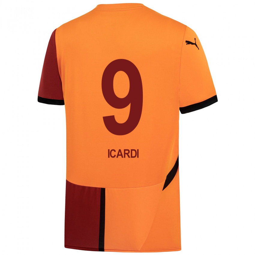 Bambino Maglia Mauro Icardi #9 Giallo Rosso Kit Gara Home 2024/25 Maglietta