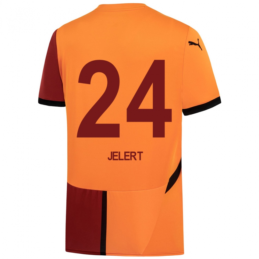 Bambino Maglia Elias Jelert #24 Giallo Rosso Kit Gara Home 2024/25 Maglietta