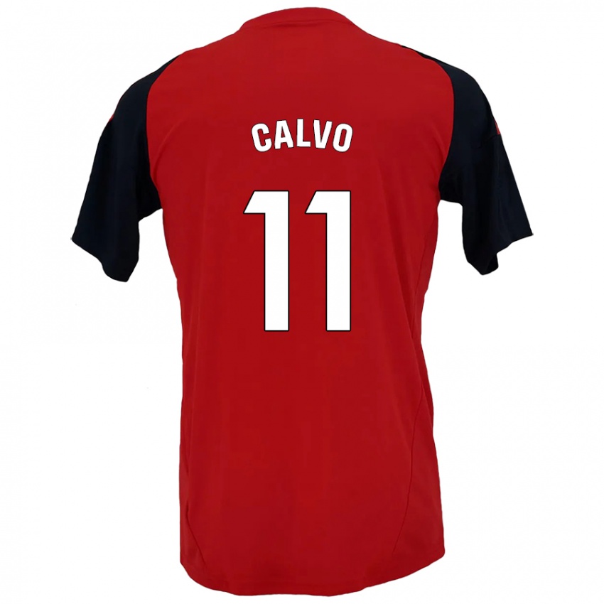 Bambino Maglia Álex Calvo #11 Rosso Nero Kit Gara Home 2024/25 Maglietta