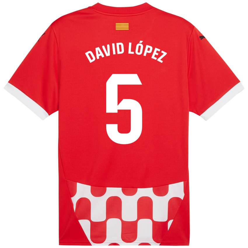 Bambino Maglia David López #5 Rosso Bianco Kit Gara Home 2024/25 Maglietta