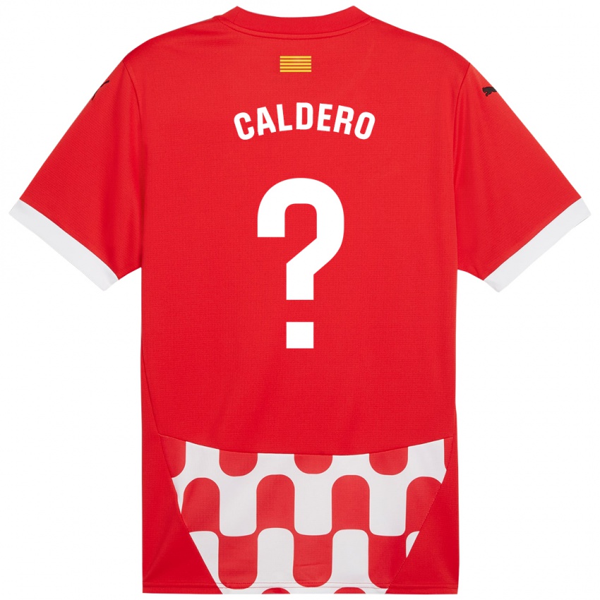 Bambino Maglia Nil Caldero #0 Rosso Bianco Kit Gara Home 2024/25 Maglietta