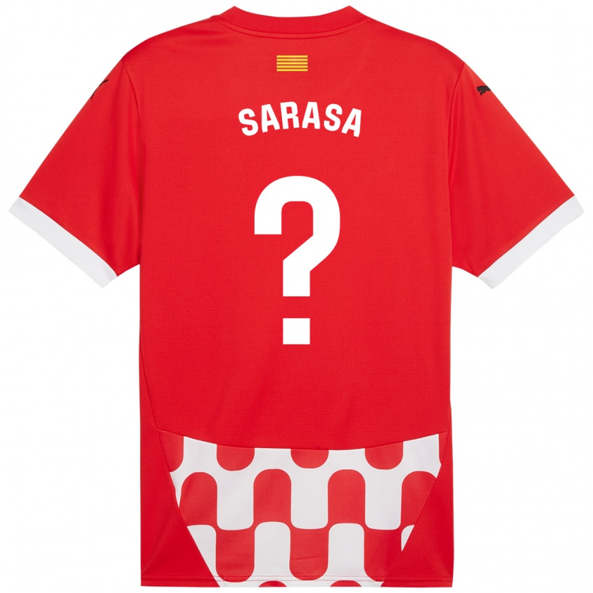 Bambino Maglia Javier Sarasa #0 Rosso Bianco Kit Gara Home 2024/25 Maglietta