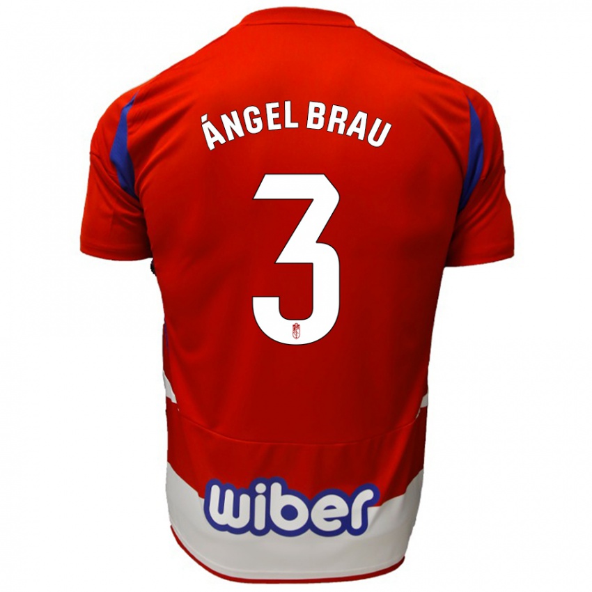 Bambino Maglia Miguel Ángel Brau #3 Rosso Bianco Blu Kit Gara Home 2024/25 Maglietta