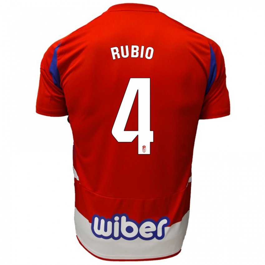 Bambino Maglia Miguel Rubio #4 Rosso Bianco Blu Kit Gara Home 2024/25 Maglietta