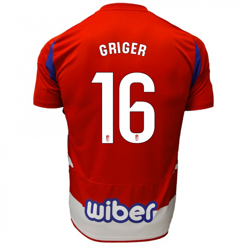 Bambino Maglia Adam Griger #16 Rosso Bianco Blu Kit Gara Home 2024/25 Maglietta