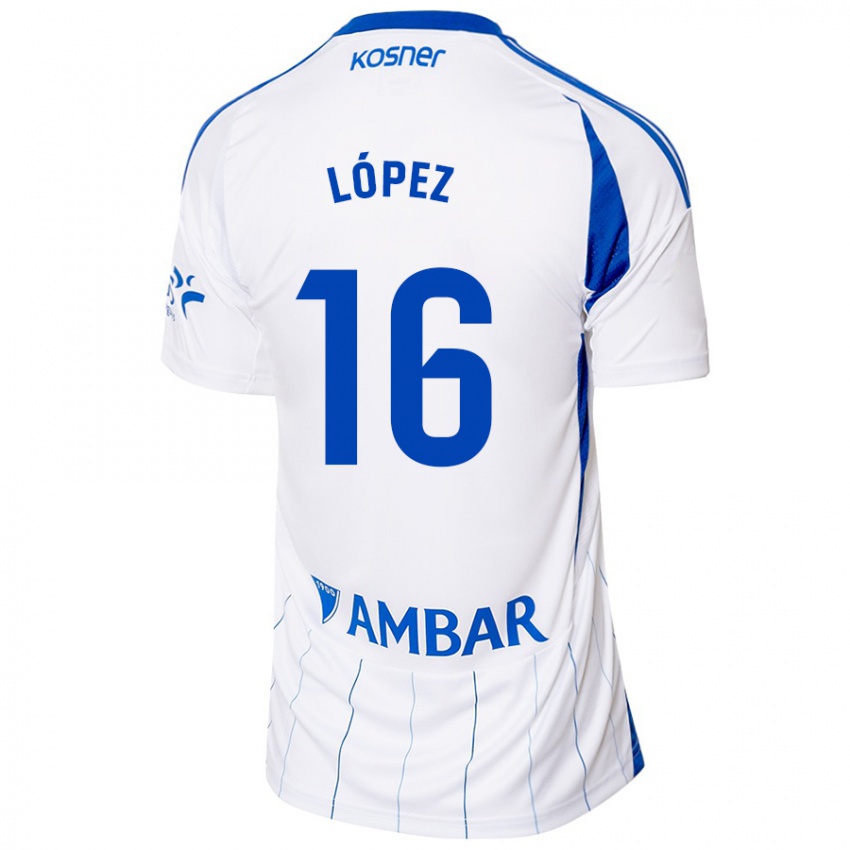 Bambino Maglia Juan López #16 Rosso Bianco Kit Gara Home 2024/25 Maglietta