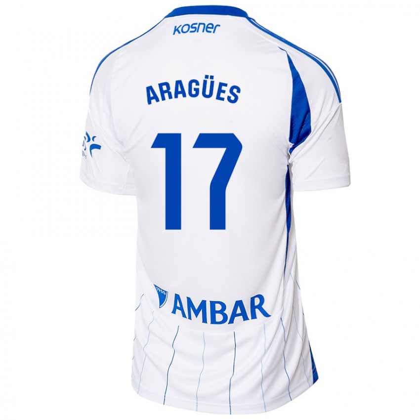 Bambino Maglia Chema Aragües #17 Rosso Bianco Kit Gara Home 2024/25 Maglietta