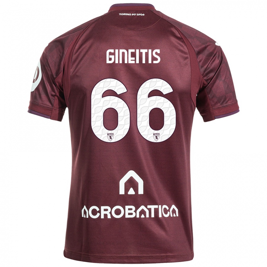 Bambino Maglia Gvidas Gineitis #66 Marrone Bianco Kit Gara Home 2024/25 Maglietta