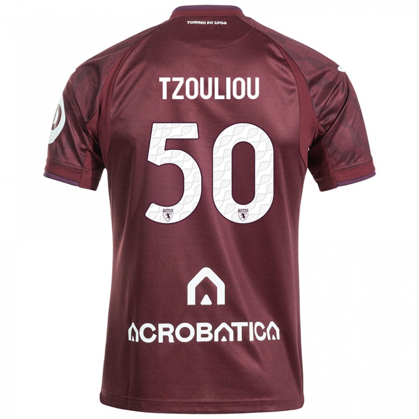 Bambino Maglia Dimitrianos Tzouliou #50 Marrone Bianco Kit Gara Home 2024/25 Maglietta