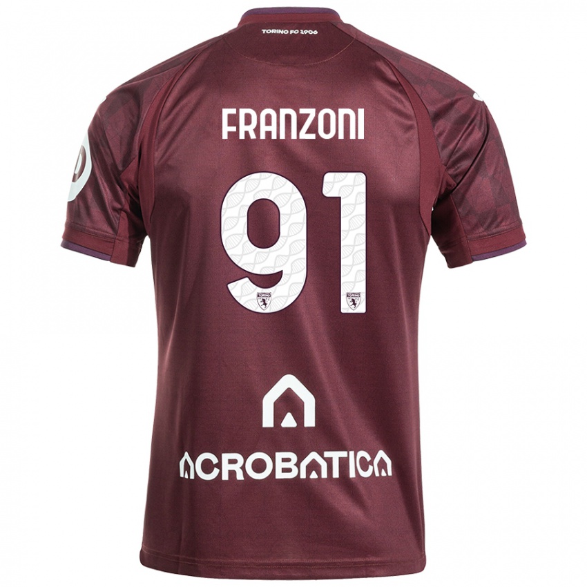 Bambino Maglia Nicolò Franzoni #91 Marrone Bianco Kit Gara Home 2024/25 Maglietta