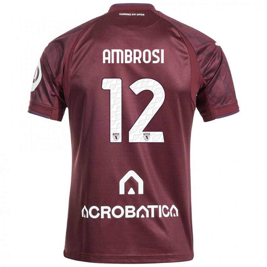 Bambino Maglia Martina Ambrosi #12 Marrone Bianco Kit Gara Home 2024/25 Maglietta