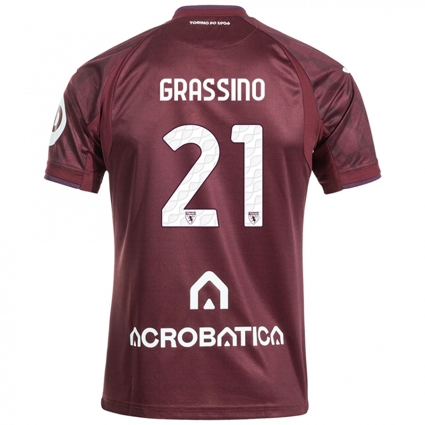 Bambino Maglia Giulia Grassino #21 Marrone Bianco Kit Gara Home 2024/25 Maglietta