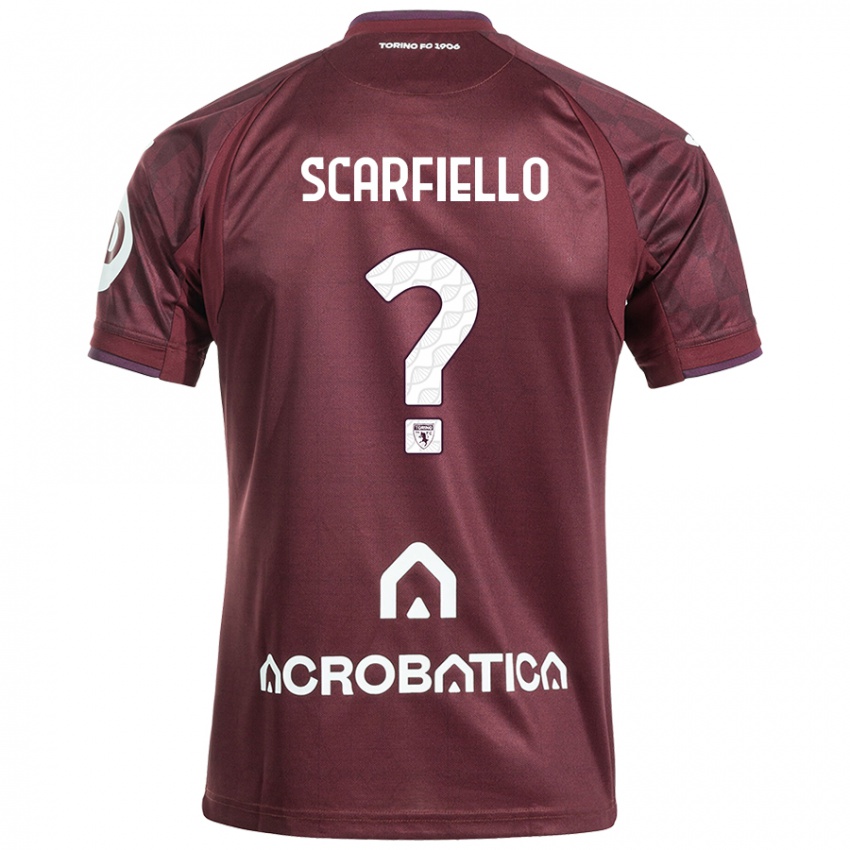 Bambino Maglia Luca Scarfiello #0 Marrone Bianco Kit Gara Home 2024/25 Maglietta